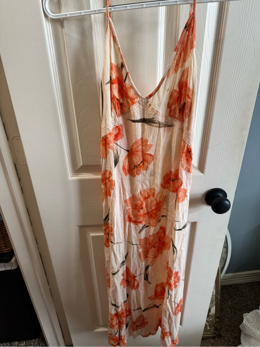 Slip Maxi Dress in Cream with Orange Floral Print